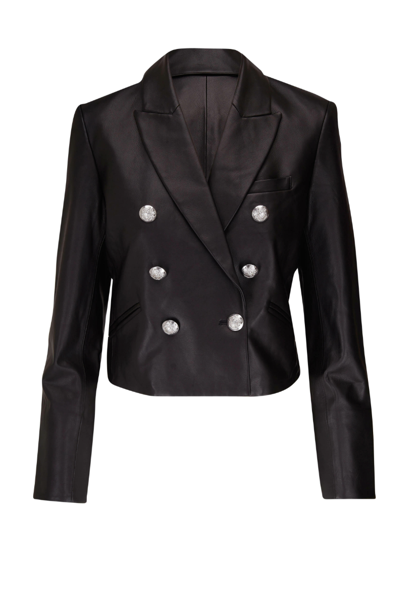 Veronica Beard Nevis Black Leather Cropped Jacket size 6