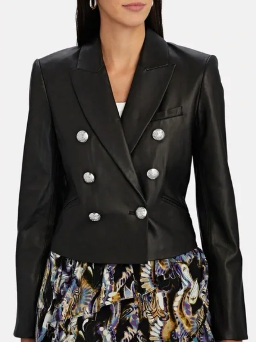 Veronica Beard Nevis Black Leather Cropped Jacket size 6