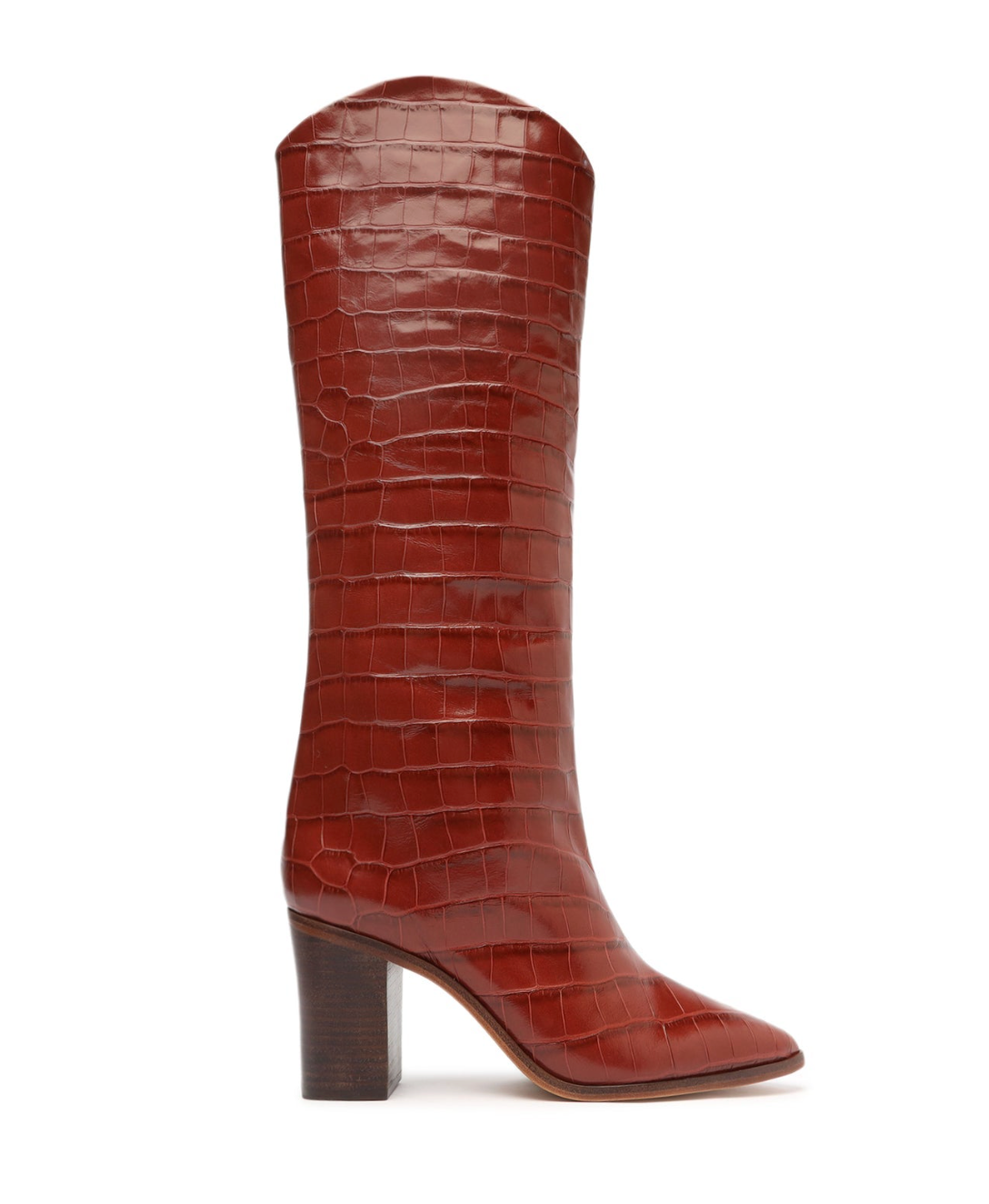 Schutz Maryana Block Boots in Croc Brown Red