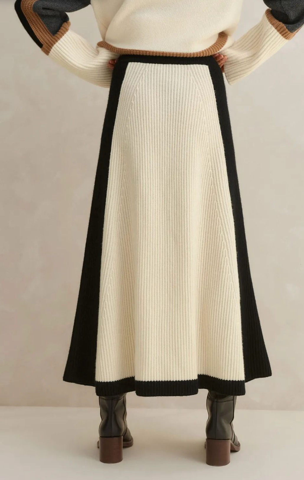 Me+Em Contrast Panel Wool Cashmere Blend Midi Skirt size XS