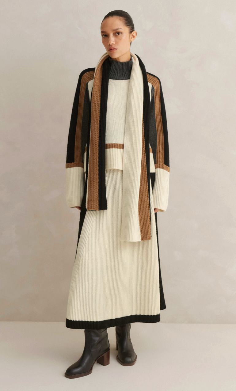 Me+Em Contrast Panel Wool Cashmere Blend Midi Skirt size XS