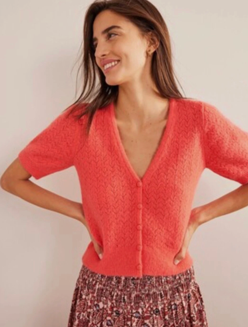Boden Pointelle Cardigan in Coral size XL