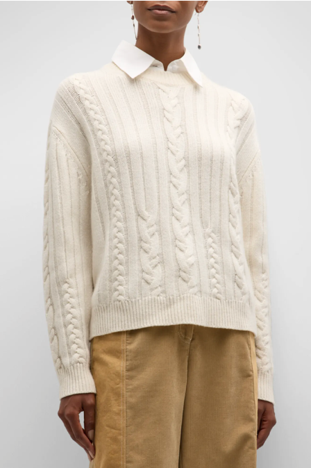 TWP Boy Cashmere Cable Sweater with Removable Shirt Collar size S