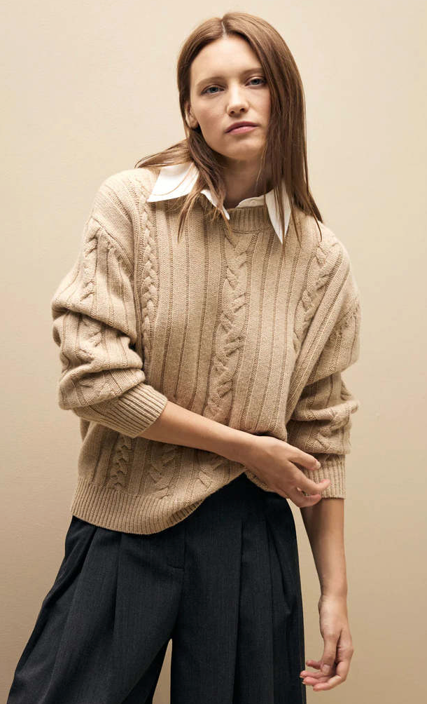 TWP Boy Cashmere Cable Sweater with Removable Shirt Collar size S