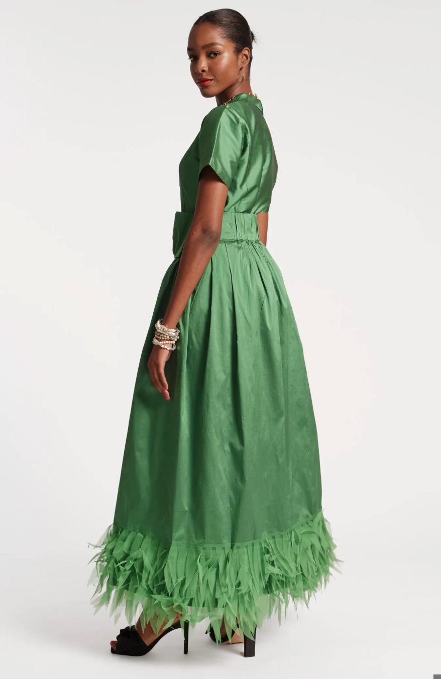 Frances Valentine Jody Jumpsuit Feather Fringe - Emerald size 4