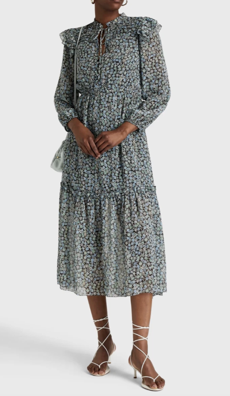 Maje Renaza Floral Print, Recycled Polyester Blend Midi Dress size S