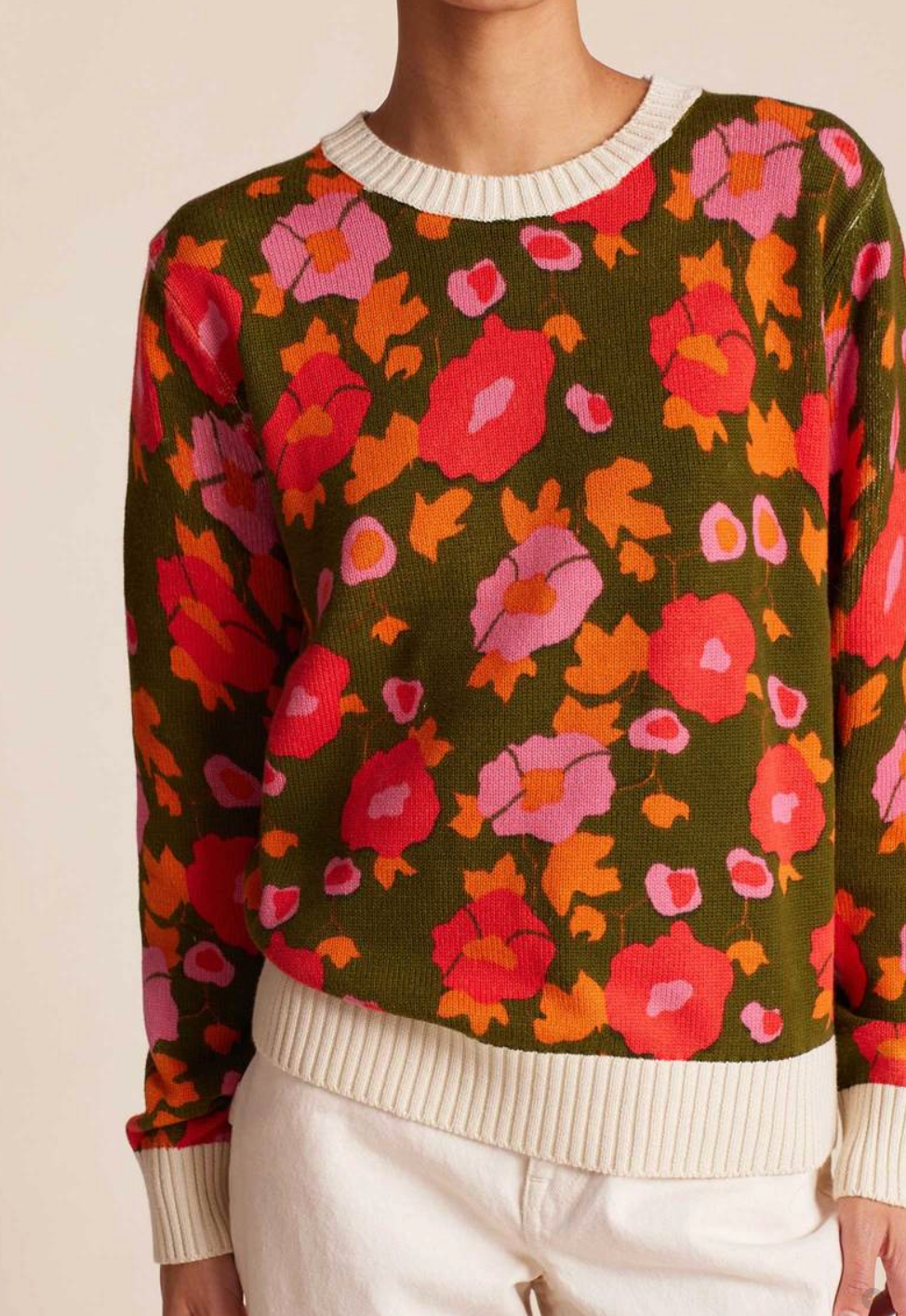 Trovata Birds of Paradis Barbara Sweater in Papaya Bloom size M