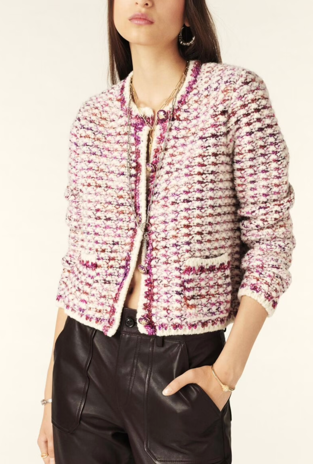 Ba&sh Short Knit Cardigan in Beloni Ecru size S