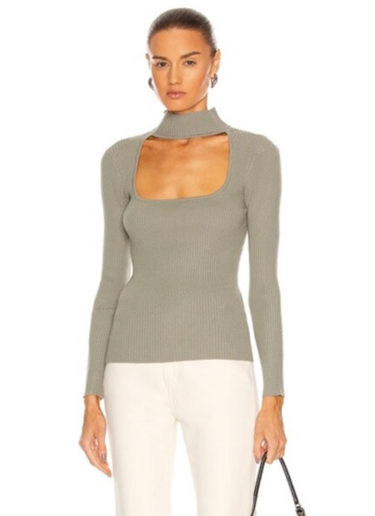 Simkhai Janessa Ribbed Sage Cutout Top size M