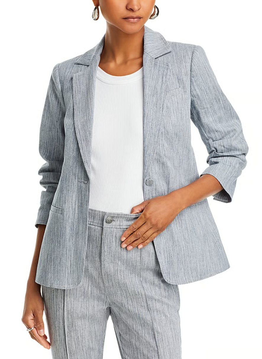 Cinq a Sept Cinq A Sept Khloe Ruched Sleeve Blazer In Indigo/white size 4