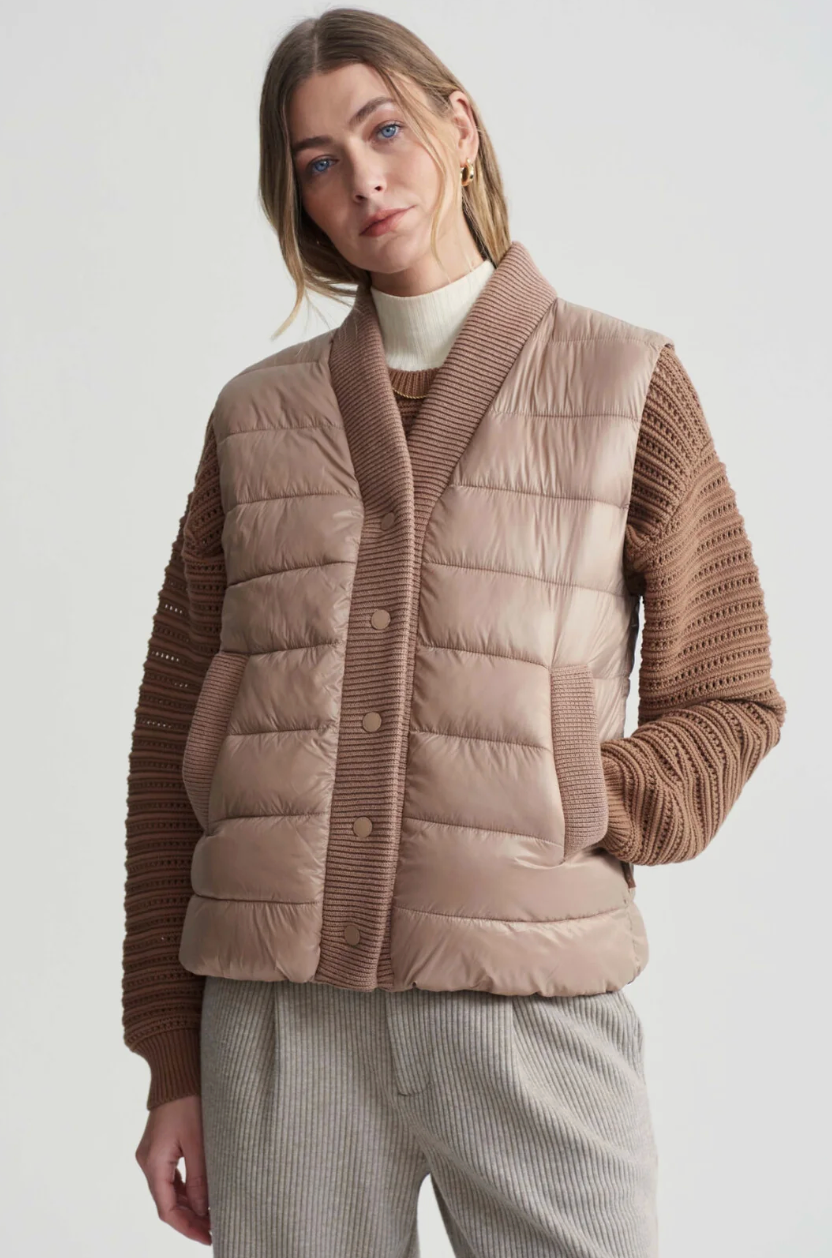 Varley Colwyn Combo Ribbed-Knit Trim Quilted Vest size