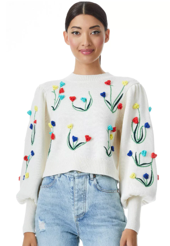 Alice and Olivia Wendell Crochet Crewneck Sweater size L