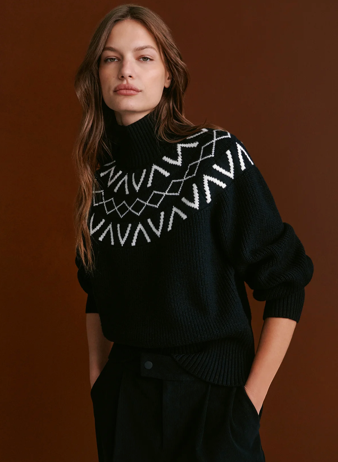 Varley Marcie Fair Isle Yoke Knit Sweater size XS