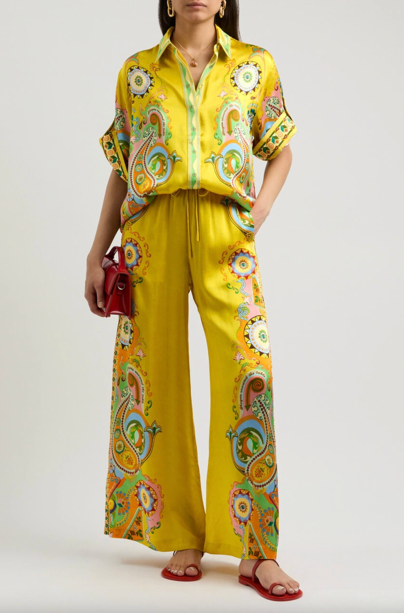 Alemais Pinball Printed Silk-satin Trousers Pants size US 2