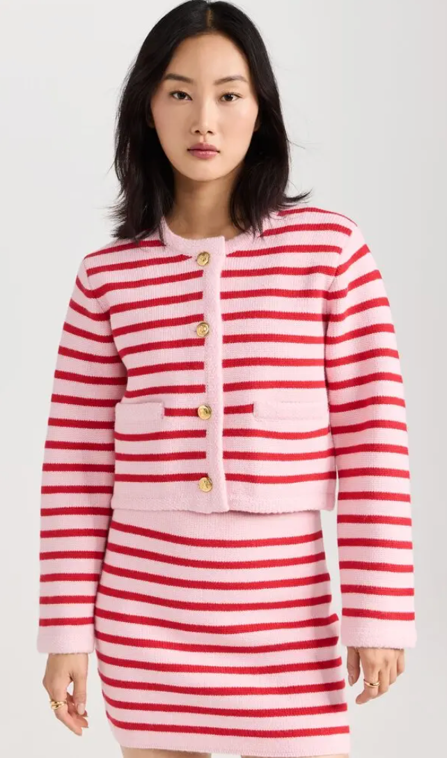 English Factory Pink Red Striped Cardigan size M