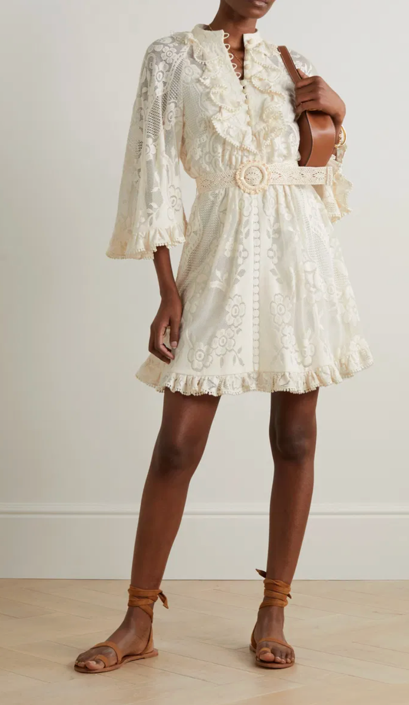 Zimmermann Tiggy Lace Ruffled Minidress size US 8