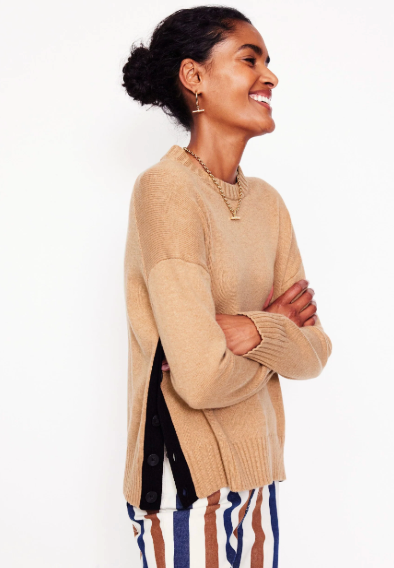 Boden Zia Button Side Jumper Sweater Camel Melange size L