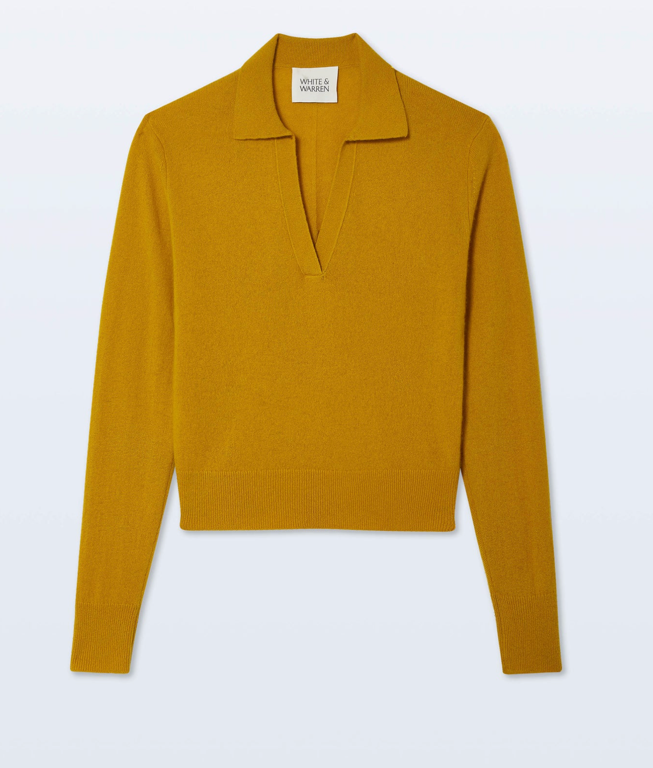 White + Warren Cashmere Long-Sleeved Polo in Chartreuse Yellow size L