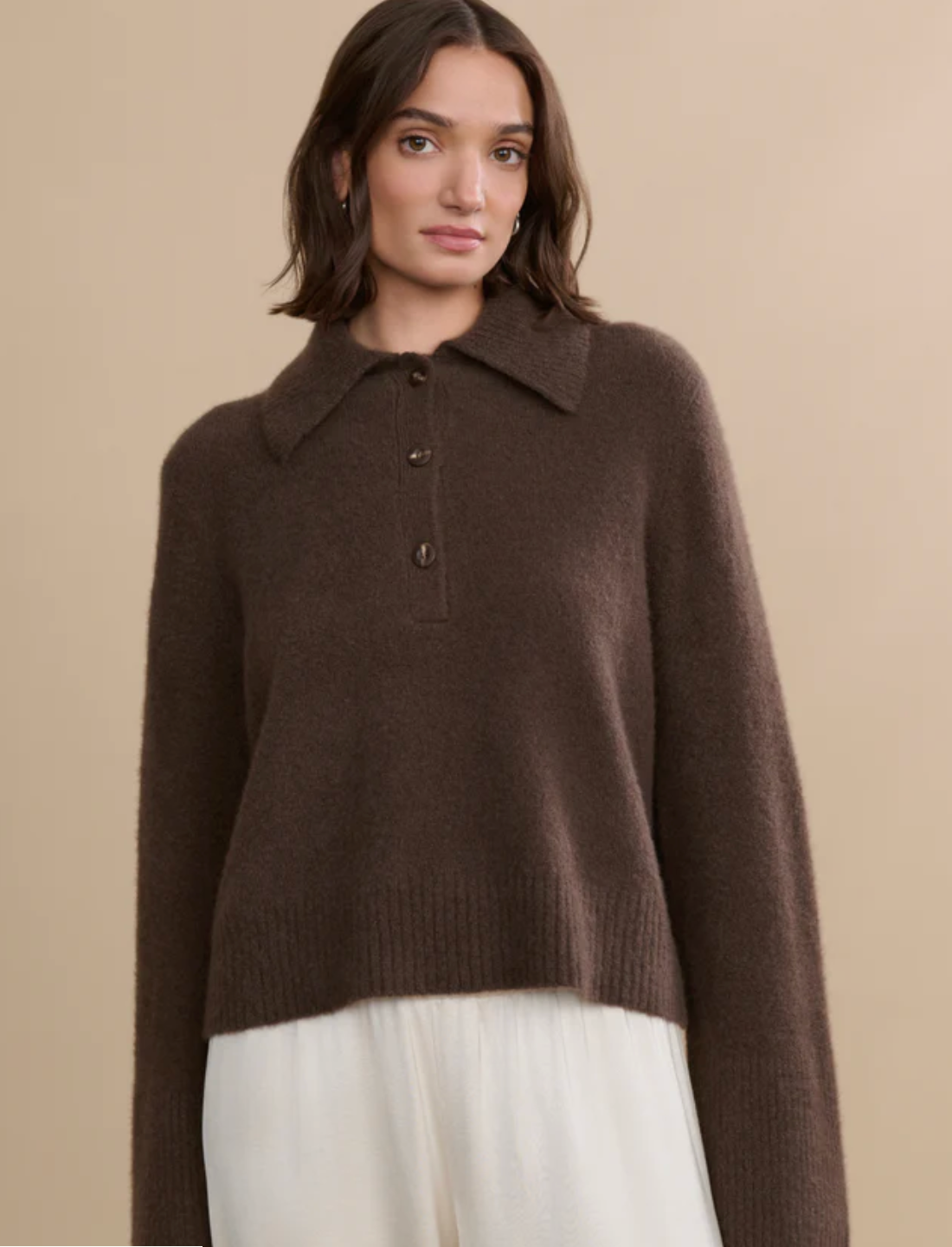 Jenni Kayne Cashmere Stevie Polo in Chocolate size M