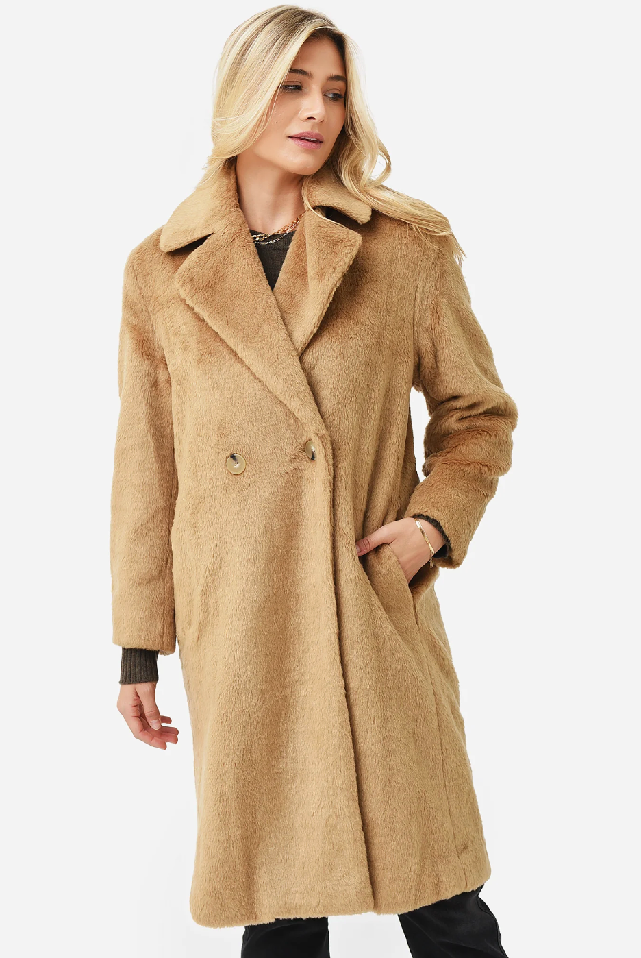 Vince Faux Shearling Coat in Sand Shell size S