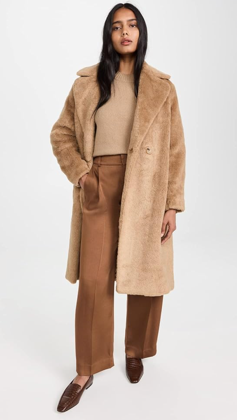 Vince Faux Shearling Coat in Sand Shell size S