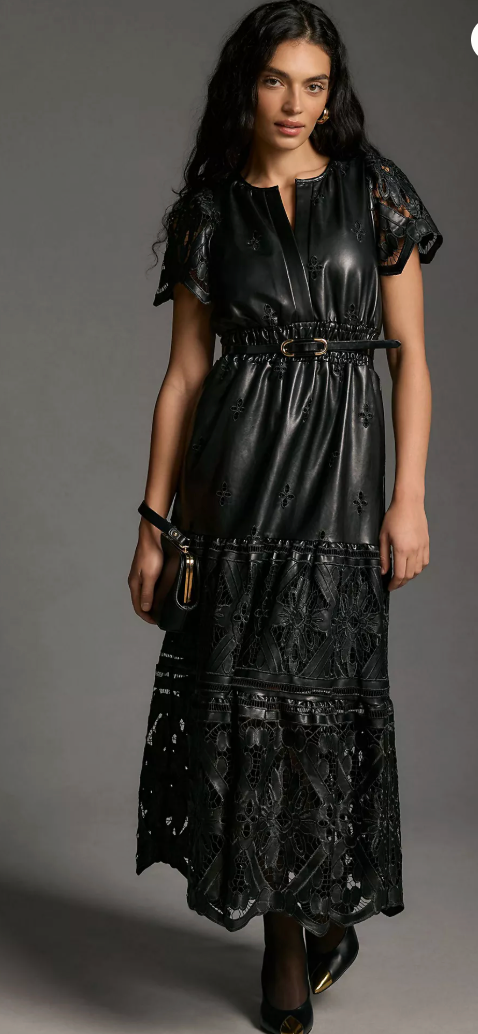 Anthropologie Somerset Maxi Dress Faux Leather Embroidered Edition size M