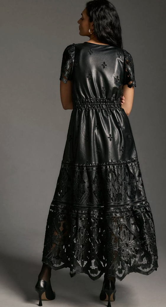 Anthropologie Somerset Maxi Dress Faux Leather Embroidered Edition size M