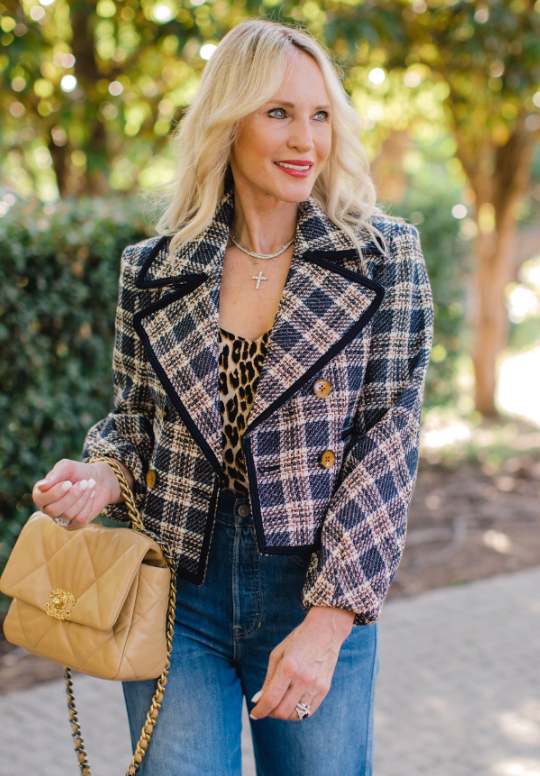 Veronica Beard Aise Double-Breasted Cotton Plaid Jacket size 0