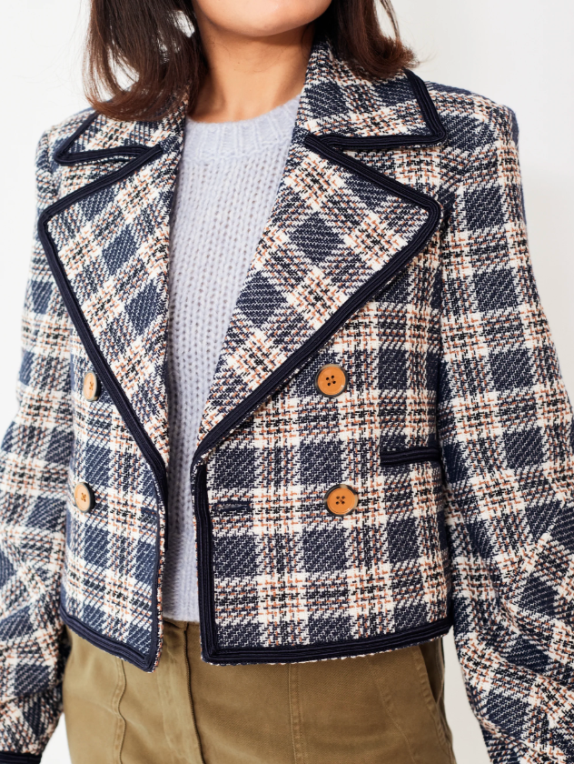 Veronica Beard Aise Double-Breasted Cotton Plaid Jacket size 0
