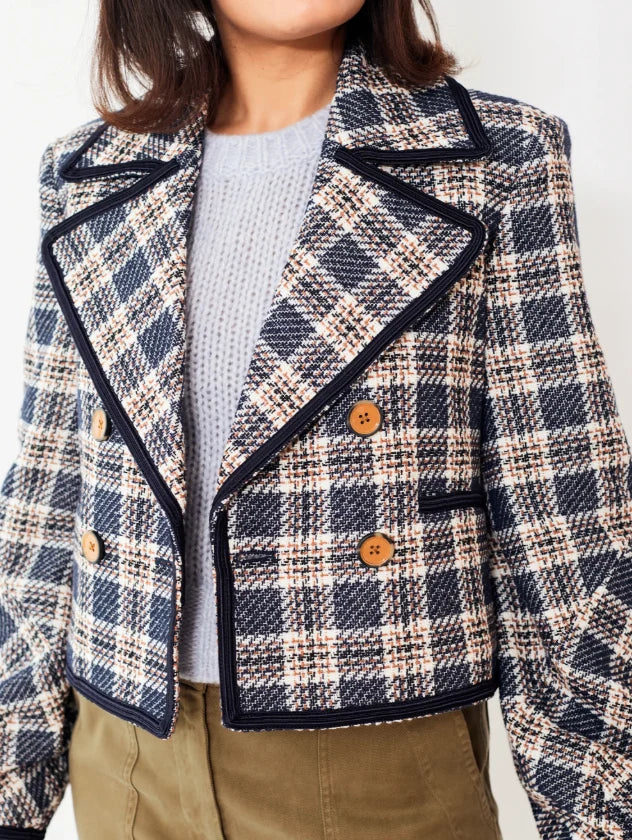 Veronica Beard Aise Double-Breasted Cotton Plaid Jacket size 4