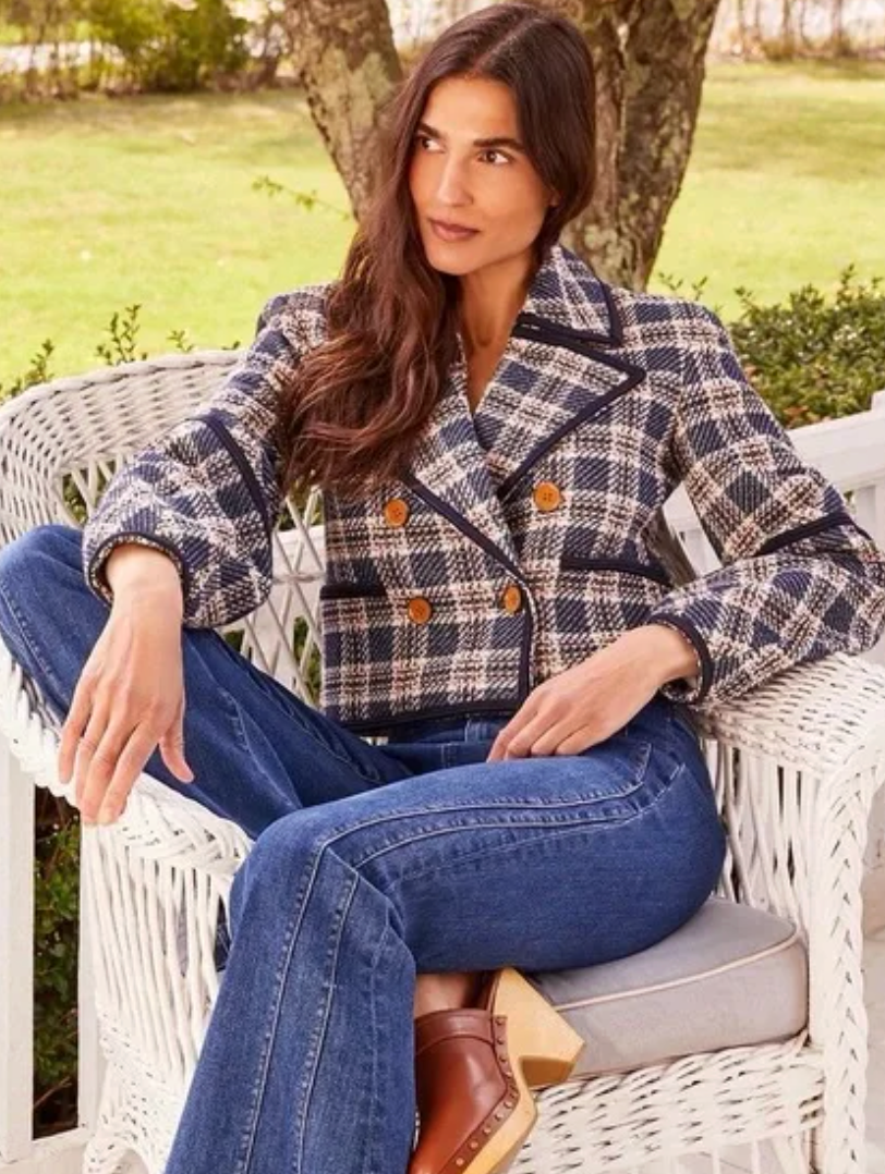 Veronica Beard Aise Double-Breasted Cotton Plaid Jacket size 0