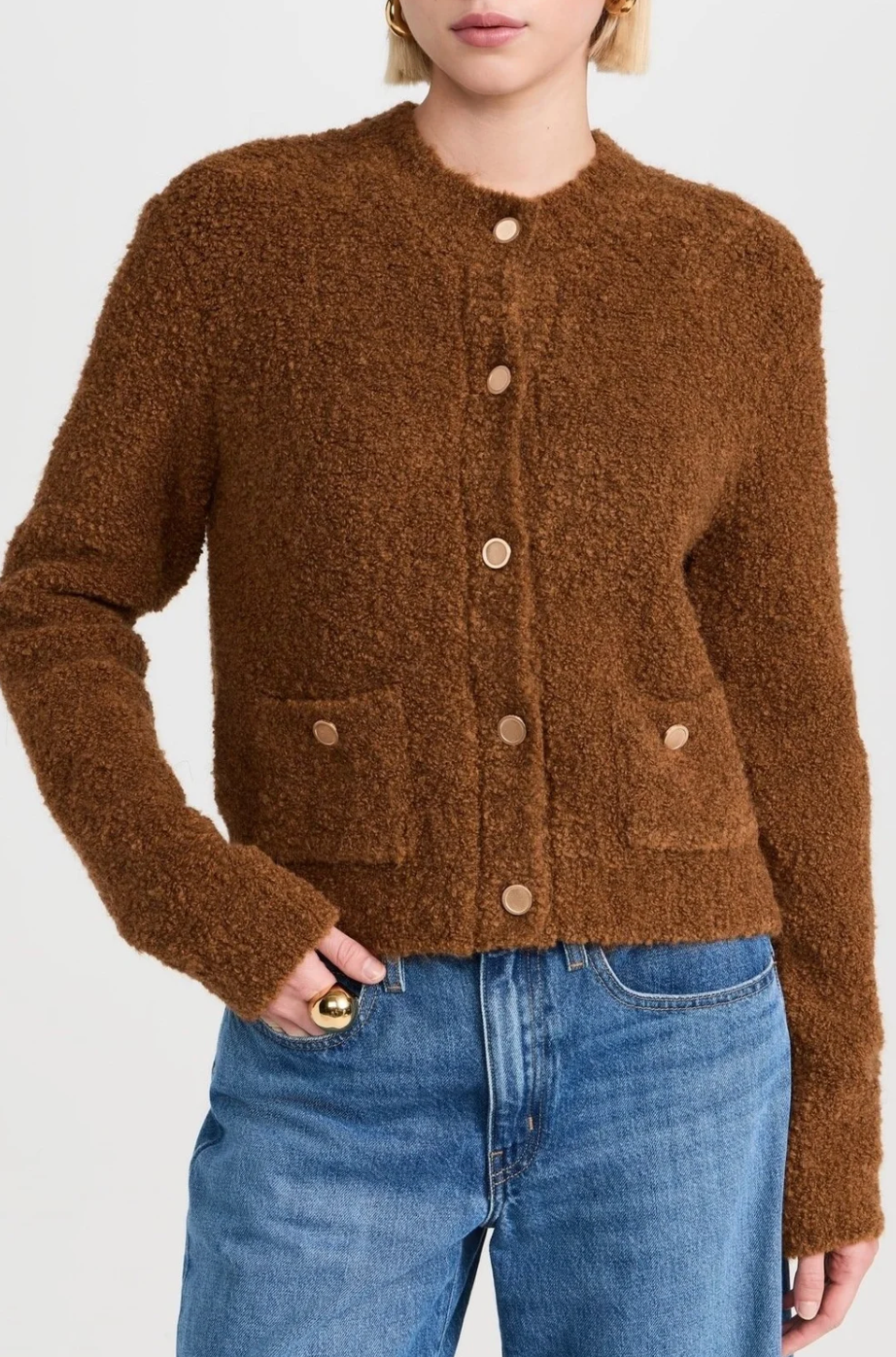 Frame Patch Pocket Cardigan - Camel size S