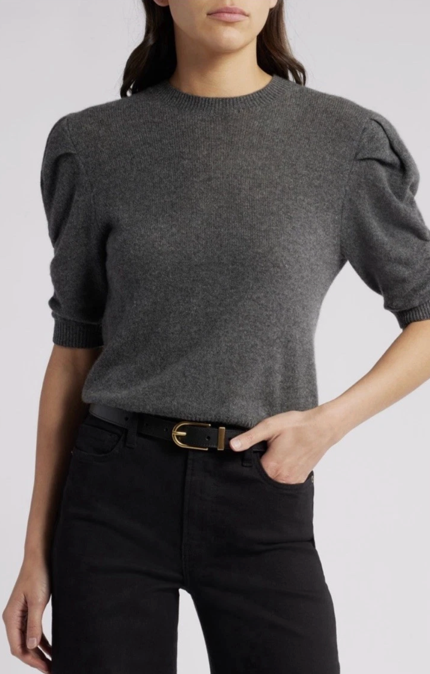 Frame Ruched Sleeve Cashmere Sweater Top size S