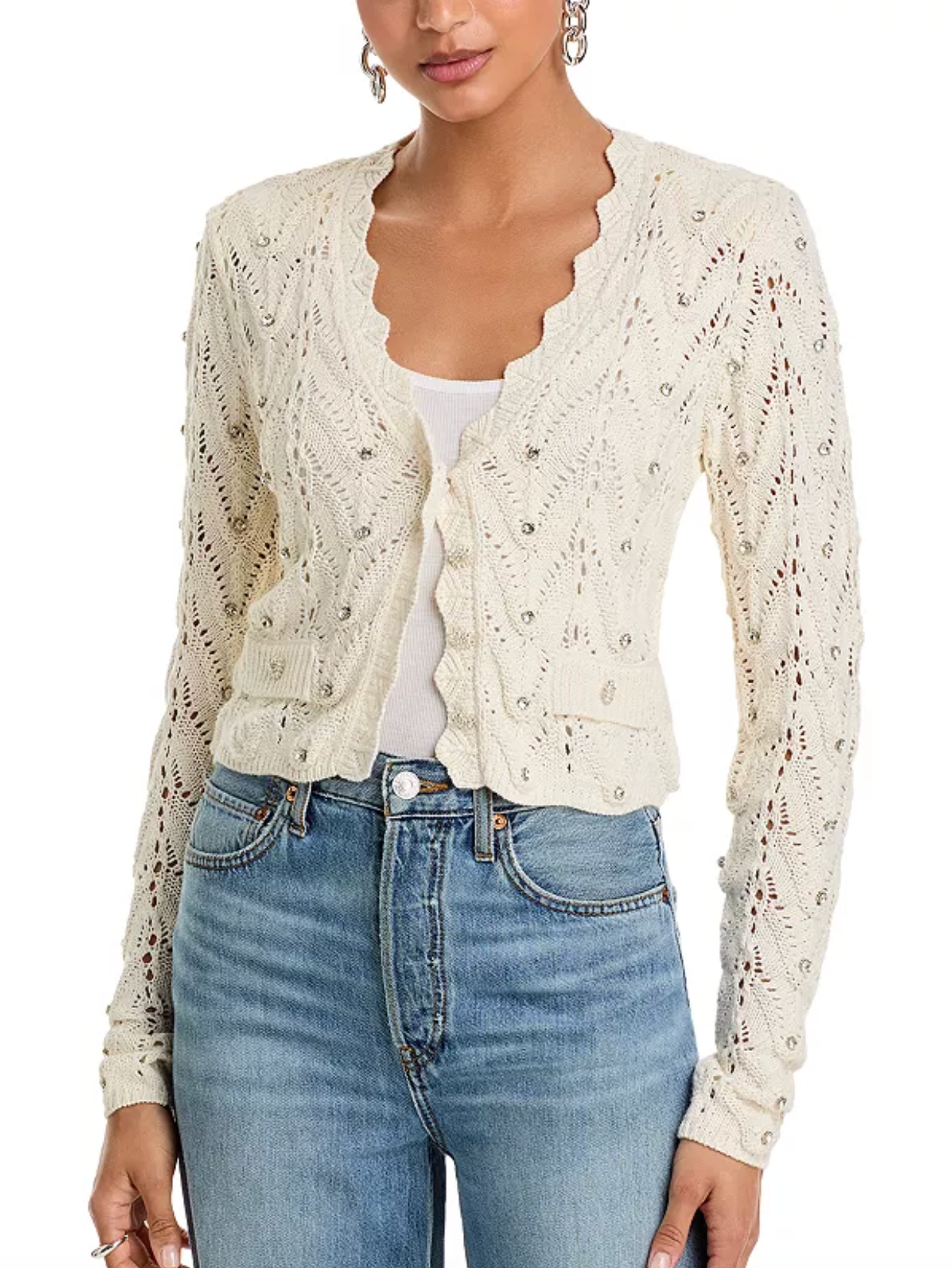 Generation Love Blake Crystal Pointelle Cardigan Sweater size M