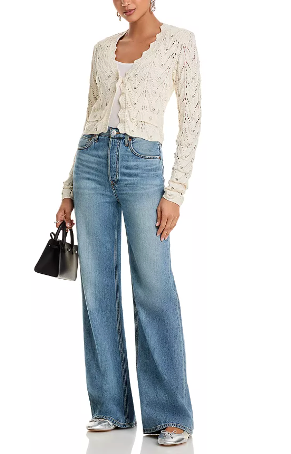 Generation Love Blake Crystal Pointelle Cardigan Sweater size M