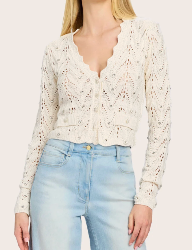 Generation Love Blake Crystal Pointelle Cardigan Sweater size M