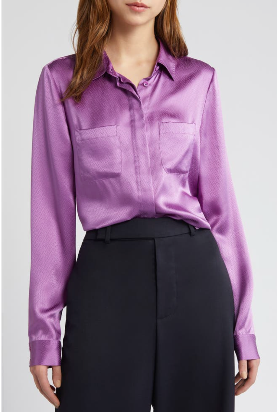 Frame Pocket Silk Button Up Shirt in Orchid