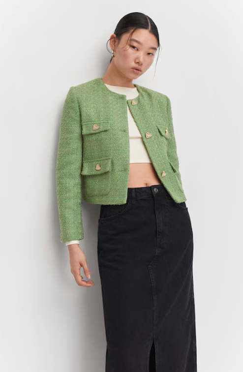 Mango Tweed Jacket with Jeweled Buttons size