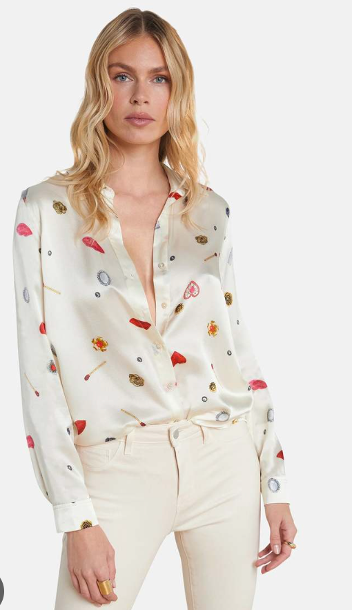 L'Agence Tyler Silk Champagne Heart Jewel Blouse size XS