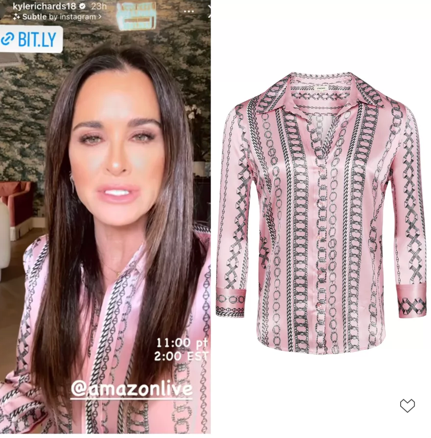 L'Agence Dani Chain-Print Button-Front Silk Blouse size S