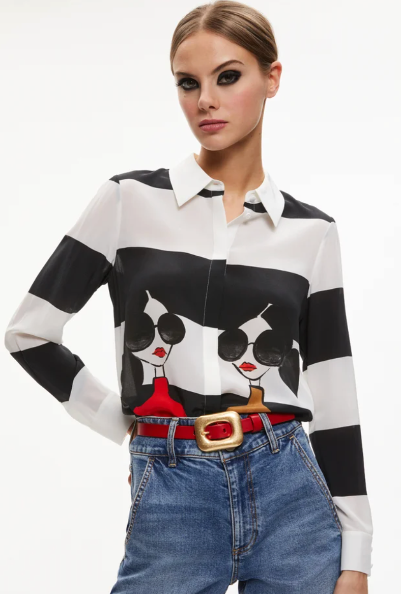 Alice and Olivia Willa Staceface Silk Top size S