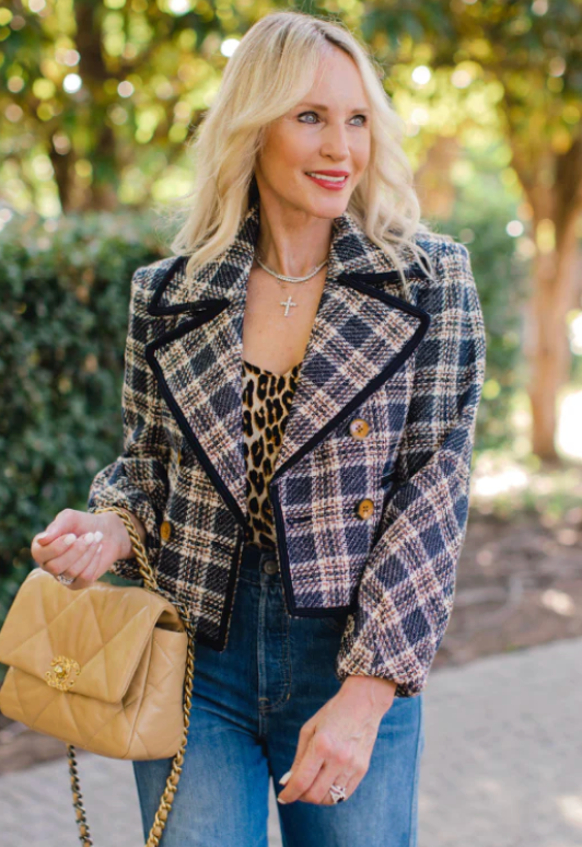 Veronica Beard Aise Double-Breasted Cotton Plaid Jacket size 2