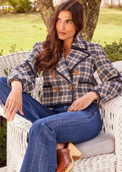 Veronica Beard Aise Double-Breasted Cotton Plaid Jacket size 2