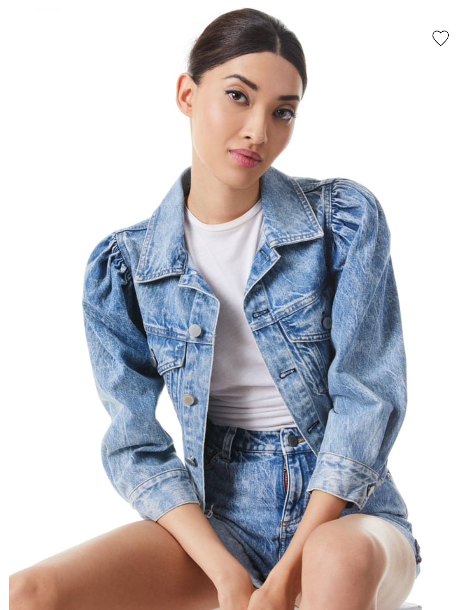 Alice and Olivia Lana Puff Sleeve Denim Jacket size L