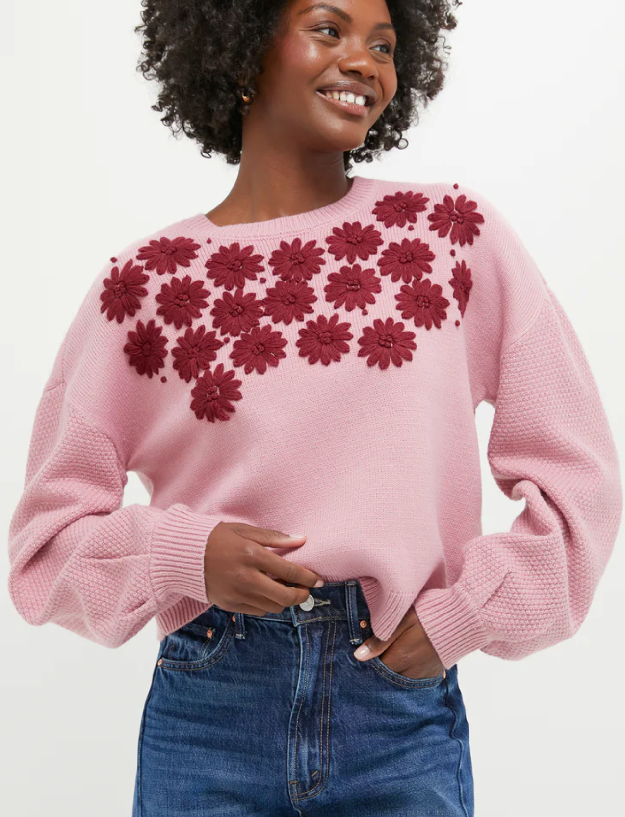 Hyacinth House Rose Embroidered Floral Francine Sweater size XS