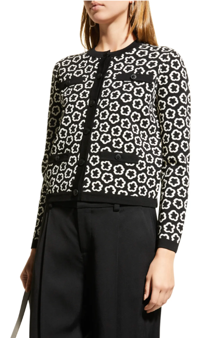 Tory Burch Kendra Floral Jacquard Button-Down Cardigan size L