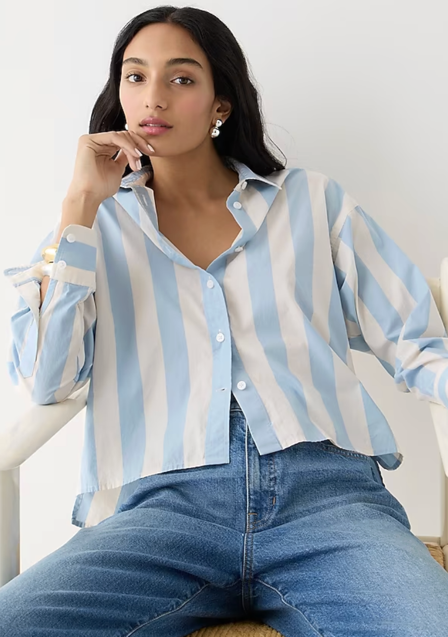 J. Crew Relaxed-fit Cropped Shirt in Barlow Stripe size 12