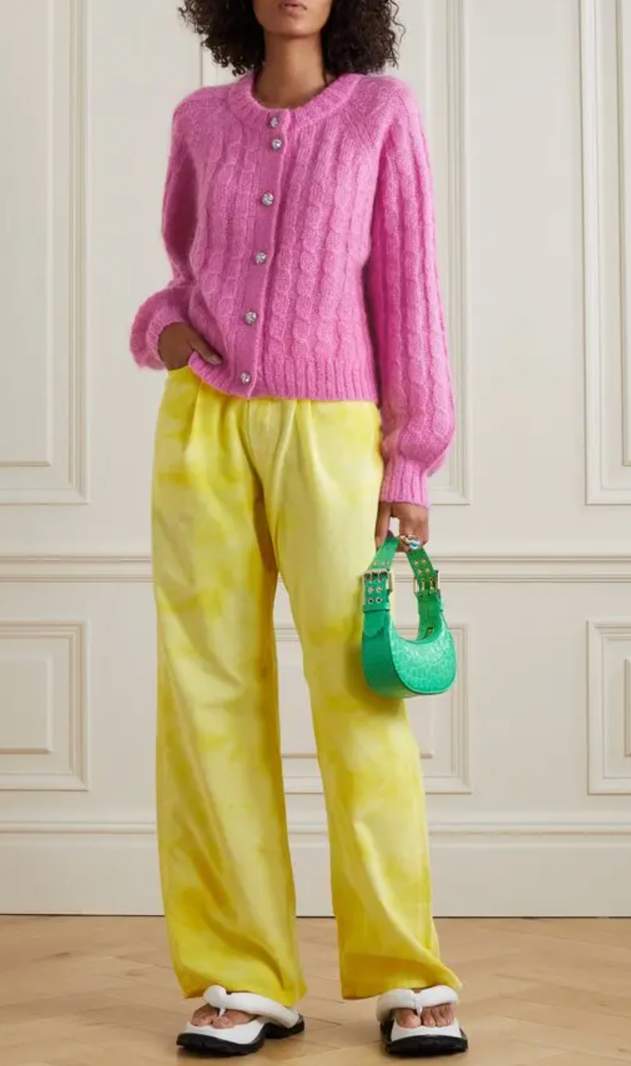 Ganni Cable Knit Mohair-Blend Cardigan Pink size S
