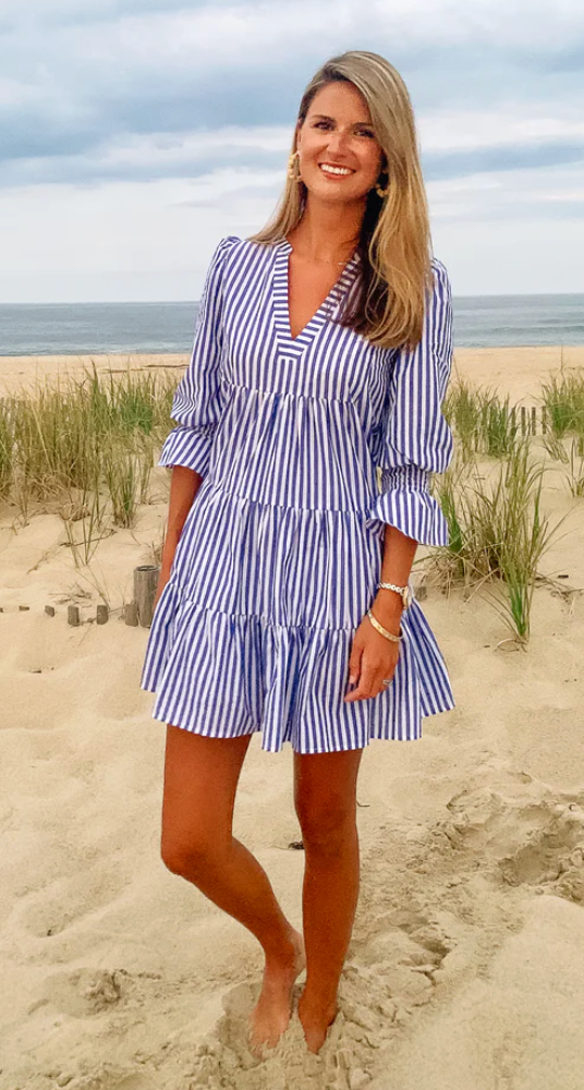 Pomander Place Blue Striped Embroidered Kenzo Dress size XS