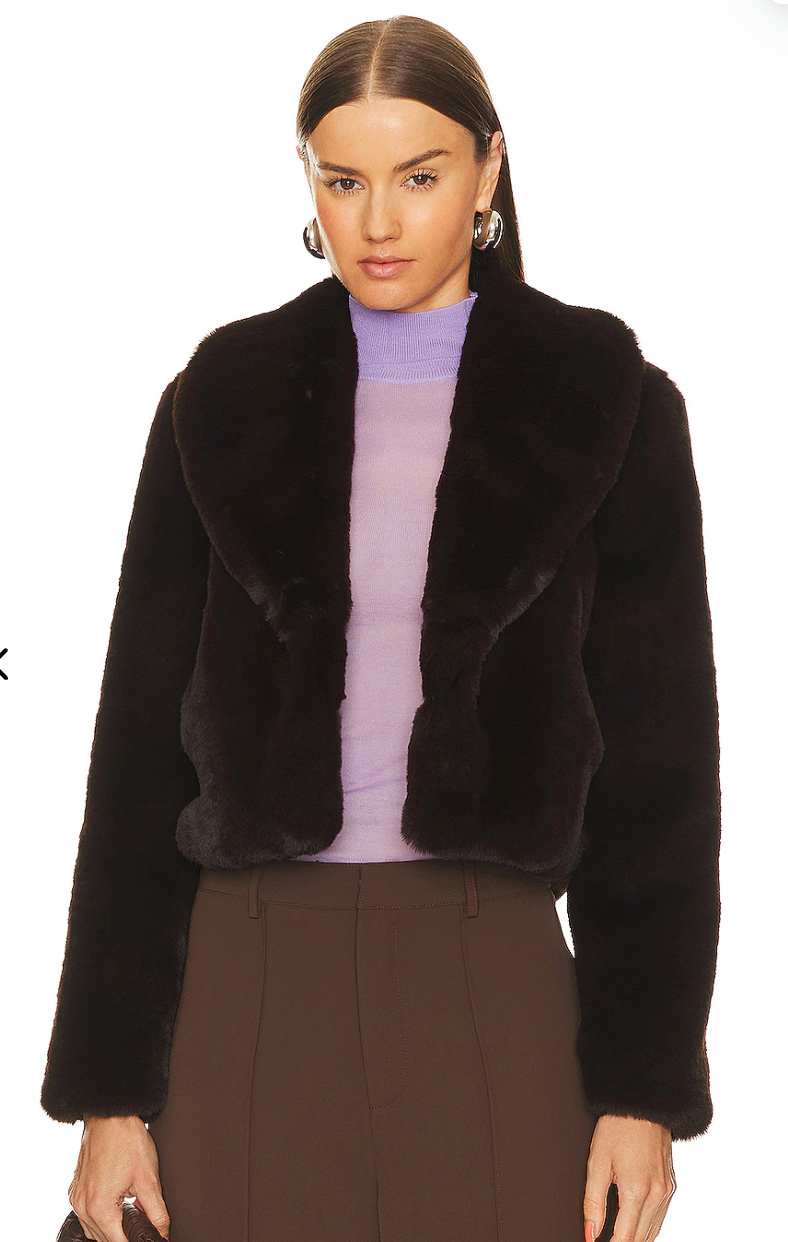 L'Agence Davy Crop Faux Fur Coat Fuchsia size 6